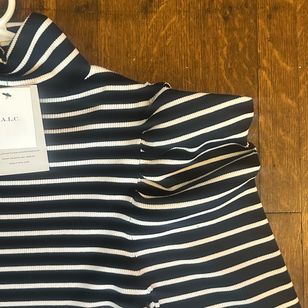 NWT A.L.C. Black and White Striped Baker Puff Sleeve Turtleneck - Picture 8 of 9